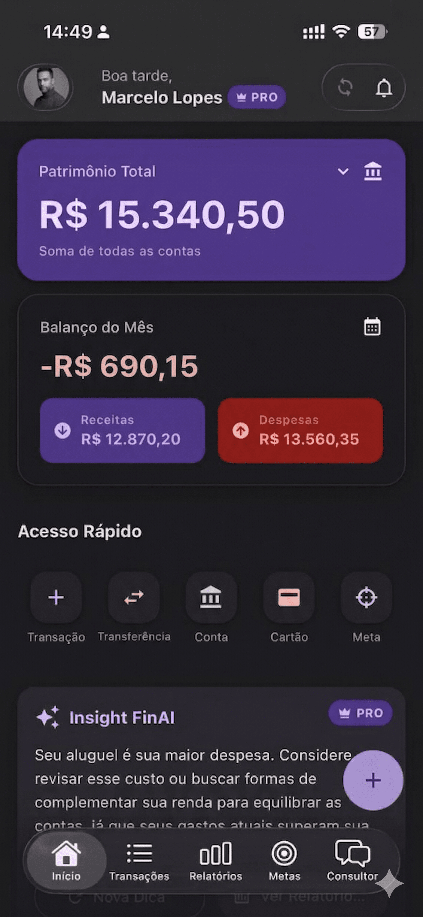 FinAInteli Tela Inicial
